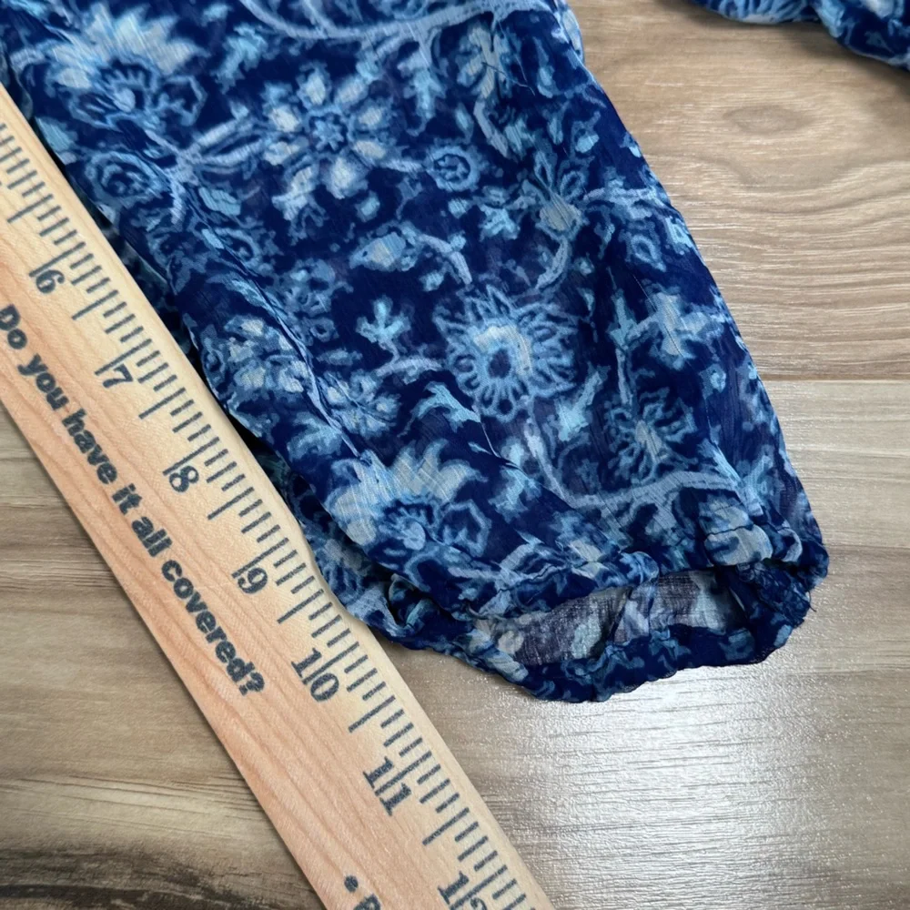 Abercrombie Kids Girl’s Blue Sheer Floral Smocked Blouse Boho Cottagecore Size M